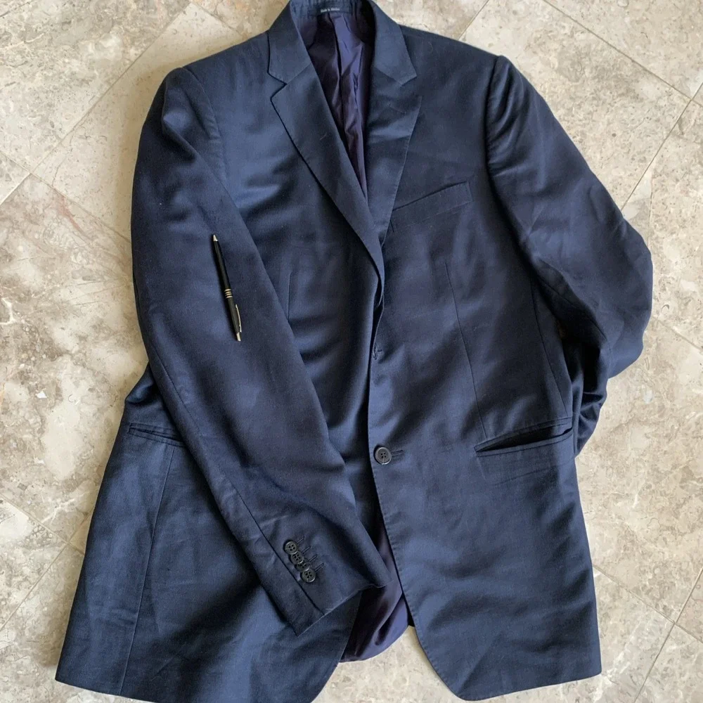Z Zegna City Two Button Blazer Men Size 50L Navy Wool Silk Linen Blend Mexico